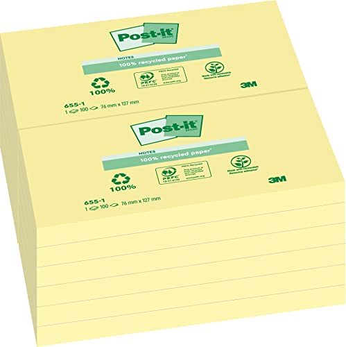 Gelbe Post-it Recycling Notes in 76 x 127 mm Größe mit 100 Blatt pro Block. Ideal für Notizen und Organisation. #Postit #RecyclingNotes #Bürozubehör #Nachhaltigkeit #Deutschland #Geschenk #Schnäppchen - Jetzt bei Amazon kaufen!