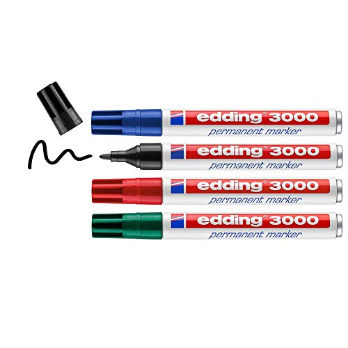 Edding 3000 Permanentmarker Set in Schwarz, Rot, Blau, Grün. 4 Stifte mit Rundspitze 1,5-3 mm. Schnell trocknend, wasserfest, wischfest. Für Karton, Kunststoff, Holz, Metall. #Edding #Marker #Schreibwaren #Kreativität #Weihnachten #Geschenk #Deals - Jetzt bei Amazon kaufen!