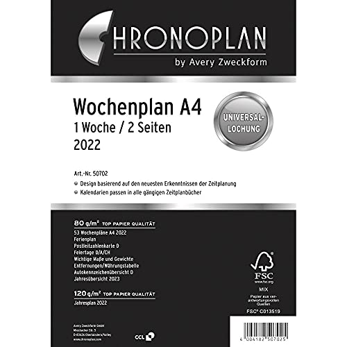 Chronoplan 50702 Kalendereinlage 2022 im A4 Format für detaillierte Wochenplanung. 1 Woche auf 2 Seiten, Tage in Spalten, Ersatzkalendarium. #Chronoplan #Kalender #Wochenplanung #Organisation #Weihnachten #Geschenk #Angebot - Jetzt bei Amazon kaufen!