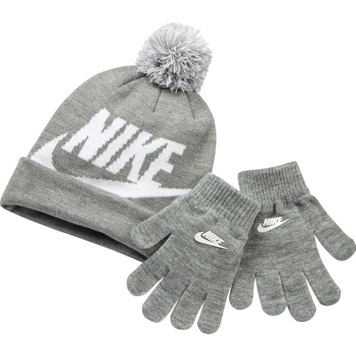 Nike Swoosh Pom Winter-Set für Kids in Größe Youth-X-Large, bestehend aus Mütze und Handschuhen in Dark Grey Heather. Ideal für kältere Tage. #Nike #WinterSet #Kinder #Fashion #Weihnachten #Geschenk #Angebot - Jetzt bei Amazon kaufen!