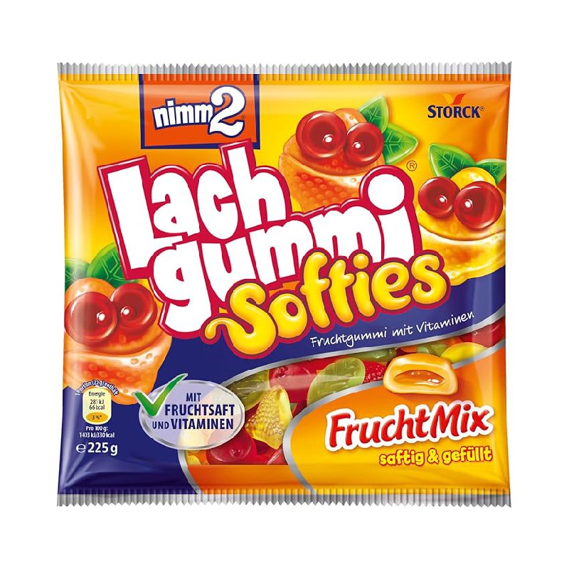 Gefülltes nimm2 Lachgummi Softies FruchtMix mit Fruchtsaft und Vitaminen. Leckere 225g-Packung für nur 0,99€ statt 1,49€. #nimm2 #Fruchtgummi #Vitamine #Leckerei #Weihnachten #Geschenk #Schnäppchen - Jetzt bei Amazon kaufen!