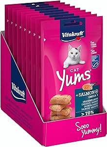 Vitakraft Cat Yums, extra fleischiger Katzensnack mit Lachs. Unterstützt Haut und Fell, sichtbare Füllung in Vorratsgröße. #Vitakraft #Katzensnack #Lachs #Tierliebe #Weihnachten #Geschenk #Deals - Jetzt bei Amazon kaufen!