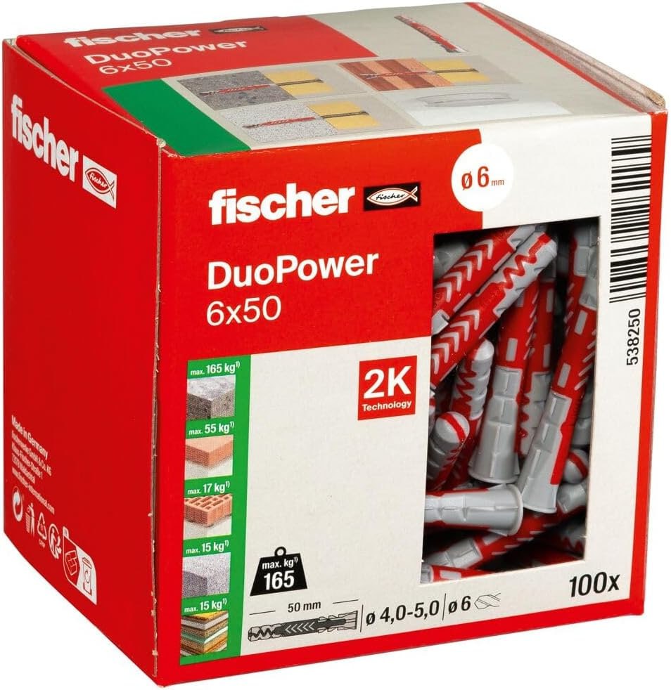 fischer DuoPower Universaldubel 6x50 - leistungsstarker 2-Komponenten-Dubel für Beton, Ziegel, Stein, Gipskarton uvm. 100 Stück. #fischer #DuoPower #Befestigung #DIY #Deutschland #Geschenk #Schnäppchen - Jetzt bei Amazon kaufen!