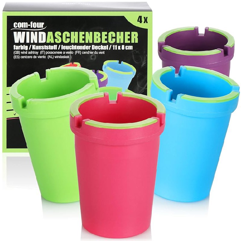 4 robuste Windaschenbecher für den Außenbereich mit leuchtendem Deckel. Ideal für den Genuss im Freien! #Aschenbecher #Outdoor #Sturmaschenbecher #Rauchen #Weihnachten #Geschenk #Angebot - Jetzt bei Amazon kaufen!