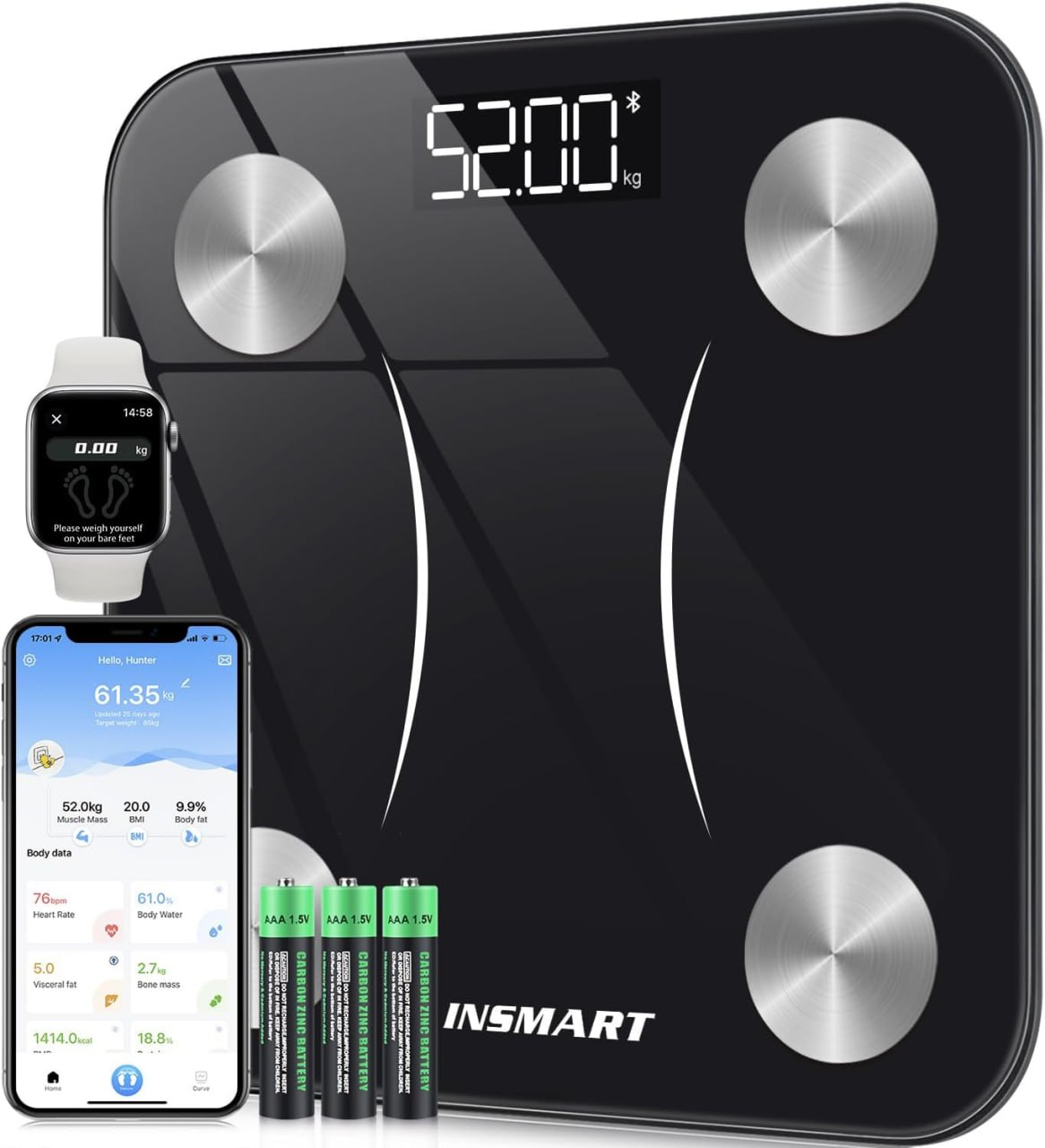 INSMART Körperfettwaage - digital, Bluetooth, für Körperwerte + APP #INSMART #Körperwaage #Gesundheit #SmartHome #Weihnachten #Geschenk #Rabatt - Jetzt bei Amazon kaufen!