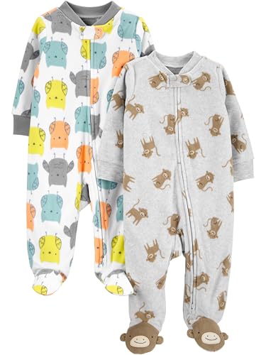 Unisex Baby Schlaf- und Spielanzug aus weichem Fleece, Fußteilen, 2er-Pack in Grau mit Affen und Eulen. #SimpleJoys #Babybekleidung #Schlafanzug #Sparpreis #Deutschland #Geschenk #Coupon - Jetzt bei Amazon kaufen!