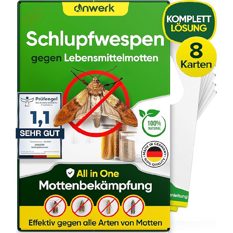 Anwerk Schlupfwespen bekämpfen effektiv Lebensmittelmotten - 8 Karten für 4 Lieferungen. Günstiger Preis, hohe Wirksamkeit. #Anwerk #Schlupfwespen #Lebensmittelmotten #Nützlinge #Deutschland #Geschenk #Schnäppchen - Jetzt bei Amazon kaufen!