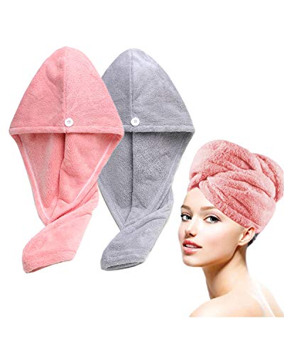 Haarturban Set aus extra saugfähiger Mikrofaser, flauschig und schnell trocknend. Knopfverschluss in Rosa und Grau. #Lumimi #Haarturban #Mikrofaser #Schnelltrocknend #Weihnachten #Geschenk #Deals - Jetzt bei Amazon kaufen!