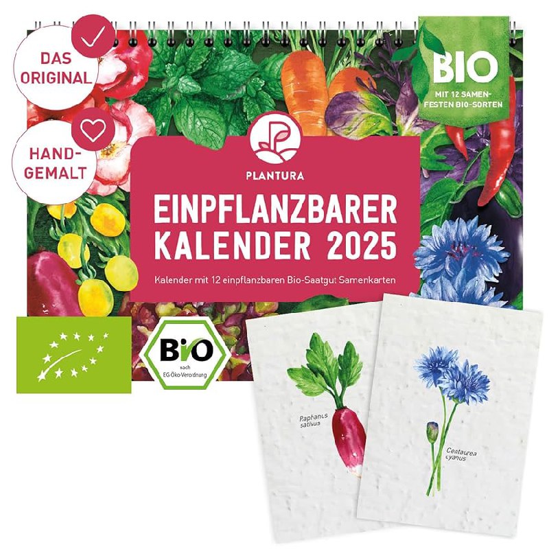 Planbare Wandkalender für 2025 im A5-Format von Plantura. Einpflanzbar und umweltfreundlich. Perfekt für Bürobedarf. #Plantura #Wandkalender #Büro #Umweltfreundlich #Weihnachten #Geschenk #Rabatt - Jetzt bei Amazon kaufen!