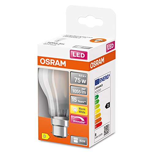 Dimmbare Filament LED Lampe von OSRAM mit B22d Sockel. Warmweiss (2700K), 8W, mattes Glas. Ersetzt herkömmliche 75W-Glühbirne. #OSRAM #LED #Beleuchtung #Energiesparen #Weihnachten #Geschenk #Preisfehler - Jetzt bei Amazon kaufen!