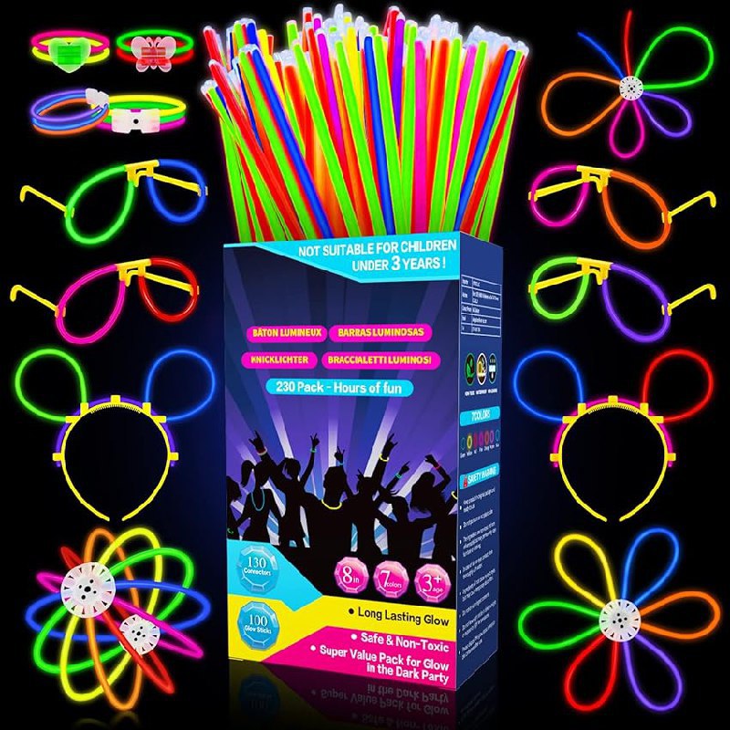 Leuchtende Knicklichter Party Set mit 100 Stück Leuchtstäben und 130 Verbindern. Perfekt für spaßige Nächte! #Millegu #Knicklichter #Party #Neon #Weihnachten #Geschenk #Preisfehler - Jetzt bei Amazon kaufen!