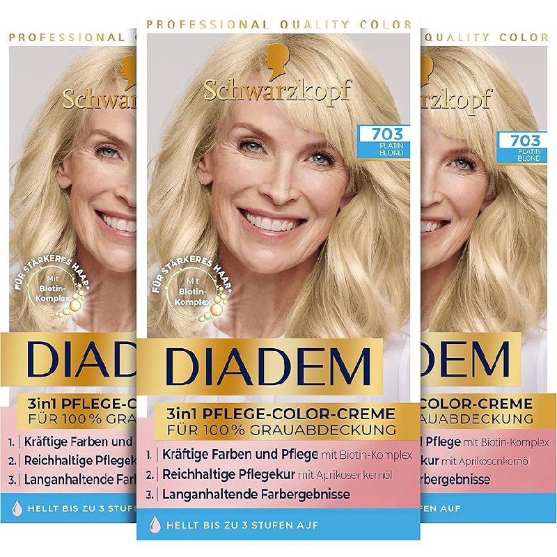 Schwarzkopf Diadem 3 in 1 Pflege-Color-Creme 703 Platin Blond Stufe 3 verleiht intensiven Glanz und langanhaltende Farbe #Schwarzkopf #Haarfarbe #ColorCreme #PlatinBlond #Weihnachten #Geschenk #Coupon - Jetzt bei Amazon kaufen!