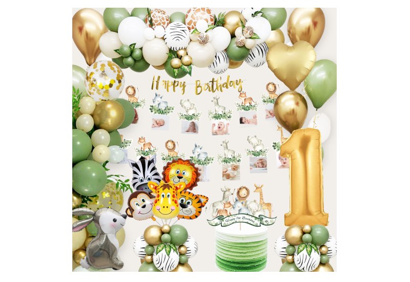 Deko-Set für 1. Geburtstag mit Dschungel-Thema, inklusive Safari-Luftballons. Perfekt für Mädchen und Jungen. #Geburtstagsdeko #Kindergeburtstag #Safari #Deko #Deutschland #Geschenk #Deals - Jetzt bei Amazon kaufen!