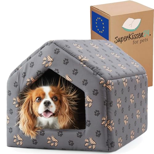 SuperKissen24 Hundehütte Indoor für kleine, mittlere und große Hunde/Katzen. Wasserdicht, 42x48x38cm, Pfoten Grau. #SuperKissen24 #Hundebett #Hundehöhle #Haustierbedarf #Weihnachten #Geschenk #Angebot - Jetzt bei Amazon kaufen!