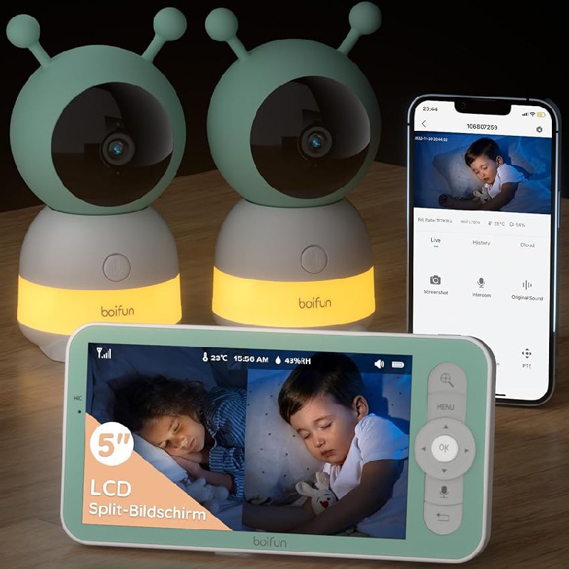 BOIFUN Babyphone mit 2 Kameras App, Split-Screen-Anzeige für eine sichere Überwachung. #BOIFUN #Babyphone #SplitScreen #Elternschaft #Weihnachten #Geschenk #Preisfehler - Jetzt bei Amazon kaufen!