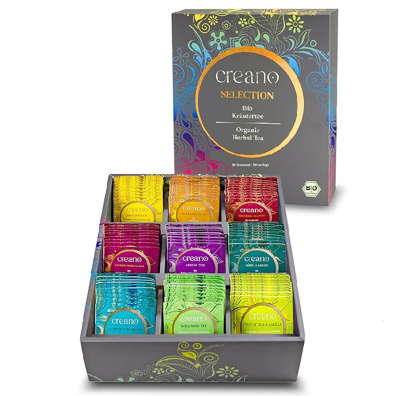 Bio Kräutertee Geschenkset von Creano - 90 Biotees, vielfältige Auswahl an Teesorten. Genießen Sie köstliche Tees aus kontrolliert biologischem Anbau. #Creano #OrganicHerbalTea #Feinkost #Teegeschenk #Weihnachten #Geschenk #Preisfehler - Jetzt bei Amazon kaufen!