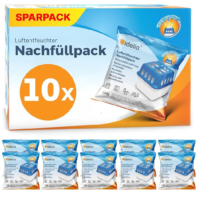 Idelia 10x Luftentfeuchter Granulat 400g - Sparvorteil 10er Set für ein ausgeglichenes Raumklima. Effektiv und praktisch. #Luftentfeuchter #Wohnen #Haushalt #Sparvorteil #Deutschland #Geschenk #Angebot - Jetzt bei Amazon kaufen!