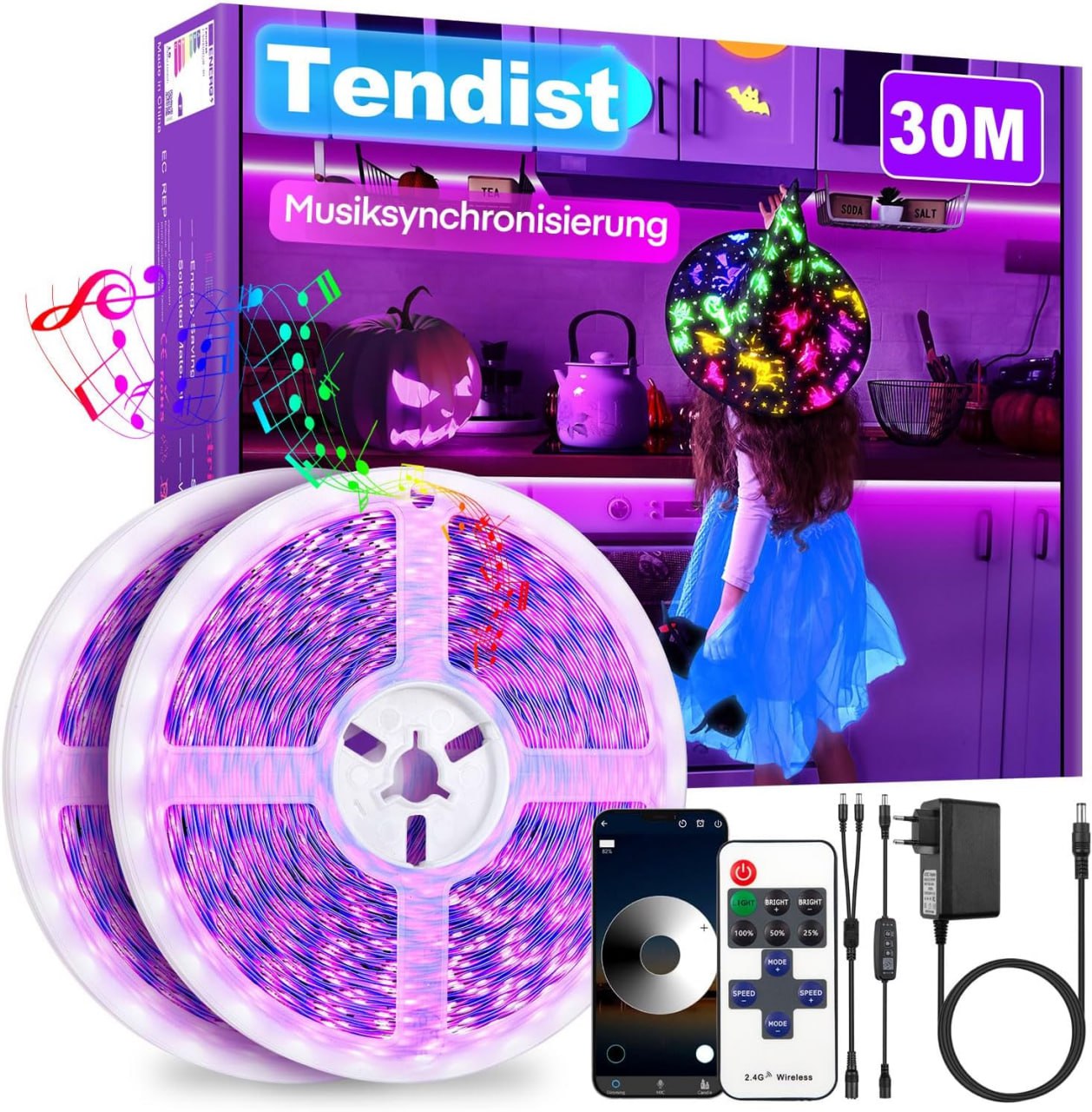 LED-Streifen mit Schwarzlicht für Partys, App-Steuerung, UV-Lampe für Halloween-Deko, selbstklebend, 30m lang. #TENDIST #LED #Schwarzlicht #Party #Weihnachten #Geschenk #Rabatt - Jetzt bei Amazon kaufen!