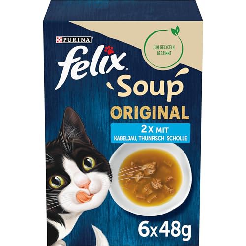 FELIX Soup Original für Katzen, 6x48g Portionsbeutel mit Kabeljau und Thunfisch. Gesunde und leckere Mahlzeit für Ihre Samtpfote #FELIX #Katzenfutter #Soup #Gesundheit #Weihnachten #Geschenk #Schnäppchen - Jetzt bei Amazon kaufen!