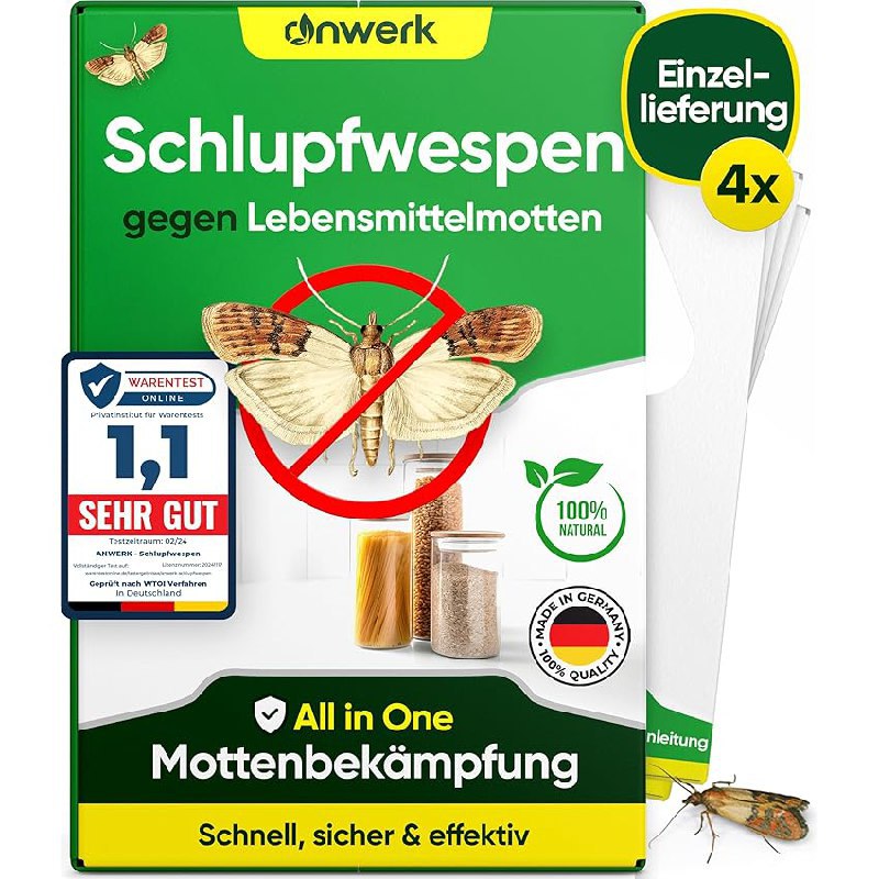 Hochwertige Schlupfwespen zur Bekämpfung von Lebensmittelmotten in 4 Karten. Effektiv und zuverlässig! #Schlupfwespen #Lebensmittelmotten #Schädlingsbekämpfung #Angebote #Weihnachten #Geschenk #Deals - Jetzt bei Amazon kaufen!