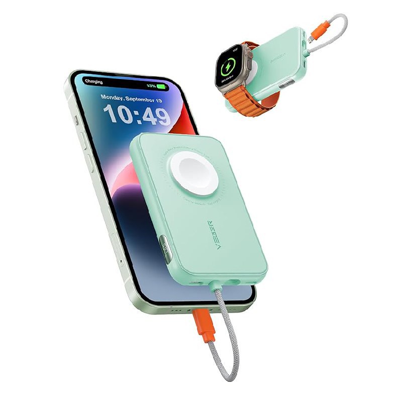 Kompakte VEGER Mini Power Bank mit 20W PD und 5000mAh Kapazität. Ideal für unterwegs. Inklusive eingebautem Apple Kabel. #VEGER #Powerbank #MiniPowerBank #TechGadgets #Deutschland #Geschenk #Angebot - Jetzt bei Amazon kaufen!