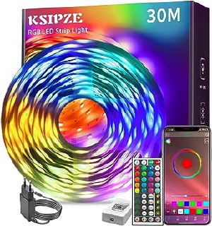 Längere KSIPZE LED Strip mit 30m Länge, RGB-Farben, Fernbedienung, Bluetooth, Musik-Sync, Timer, Dimmung und Farbwechsel. Perfekt für Zimmerdekoration und Partys. #KSIPZE #LEDStrip #Lichterkette #Farbwechsel #Weihnachten #Geschenk #Schnäppchen - Jetzt bei Amazon kaufen!