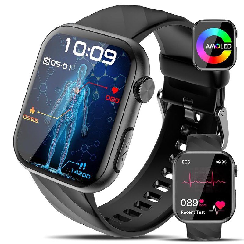 Lgnitek Smartwatch mit EKG, HRV, Harnsäure, BMI, Blutzucker, Bluetooth Anrufen. 1.97