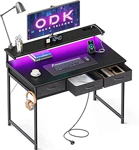 Moderner Gaming-Tisch mit 3 Schubladen und LED-Lichtern. Inklusive verstellbarem Monitorstander und USB-Steckdosen. Schwarz, 100x50x78.7 cm. #ODK #GamingDesk #LEDLights #Büromöbel #Deutschland #Geschenk #Angebot - Jetzt bei Amazon kaufen!