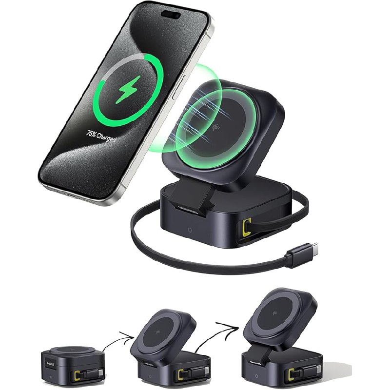 Baseus PicoGo 2-in-1 Ladestation, Qi2 zertifiziert mit 15 W für iPhone, inklusive Magsafe. Ideal für schnelles kabelloses Aufladen. #Baseus #QiLadegerät #Induktionsladegerät #Sparpreis #Deutschland #Geschenk #Coupon - Jetzt bei Amazon kaufen!