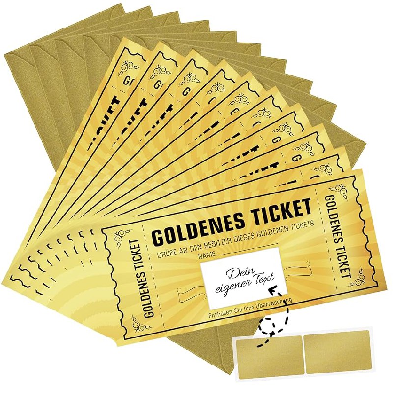 Goldenes Ticket Gutschein Set mit Umschlag, ideal als Geschenk für Frauen. Sichere dir jetzt 20% Rabatt auf 10 STK! #GoldenTicket #Geschenkidee #Frauen #Sparangebot #Weihnachten #Geschenk #Angebot - Jetzt bei Amazon kaufen!