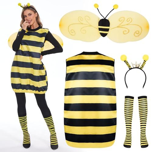 Damen Bienenkostüm für Fasching mit Haarreif, Flügeln, Beinwärmern und gelbem Kleid. Perfekt für Karneval und Cosplay. #Damenkostüm #Fasching #Karneval #Biene #Weihnachten #Geschenk #Schnäppchen - Jetzt bei Amazon kaufen!