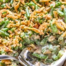 taking Green Bean Casserole out of the casserole dish