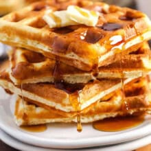 plated Homemade Waffle Recipe waffles with butter and syrup