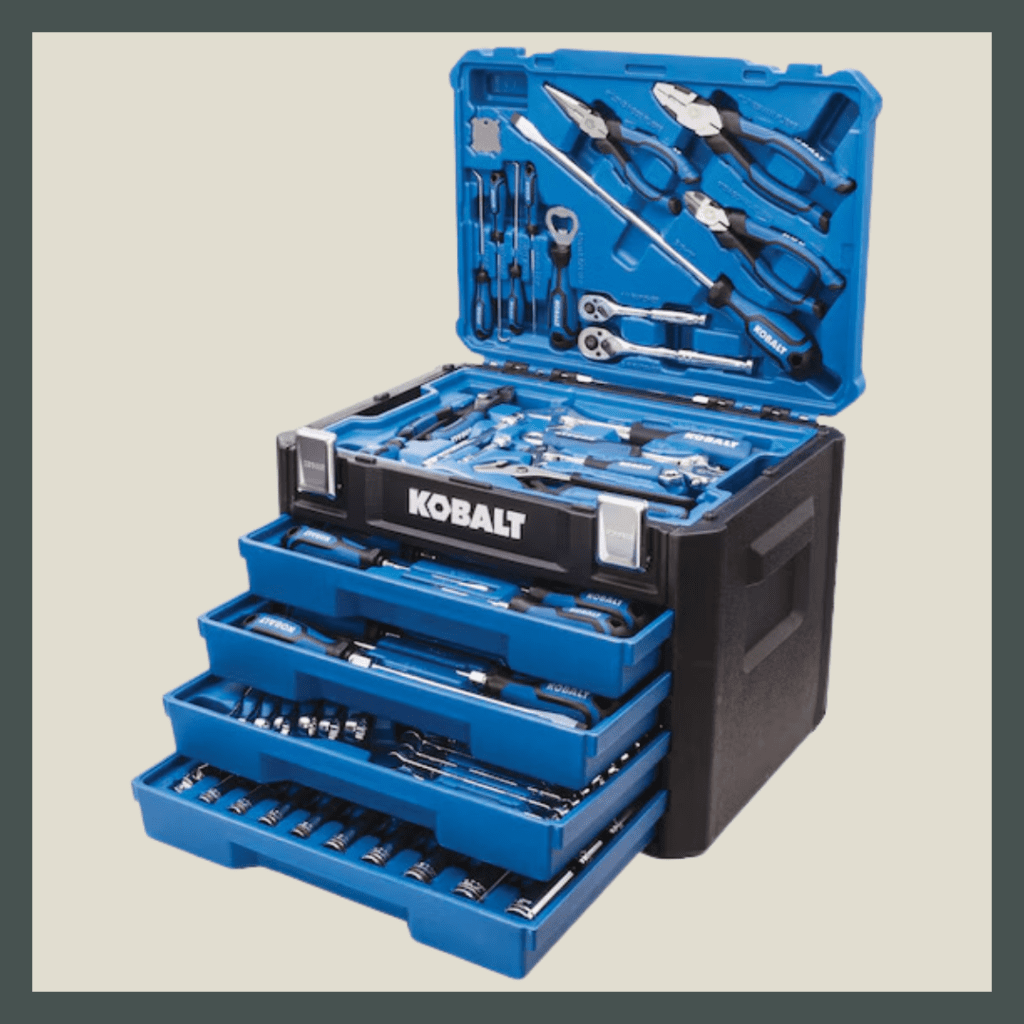 100-Piece Household Tool Set in blue and black box