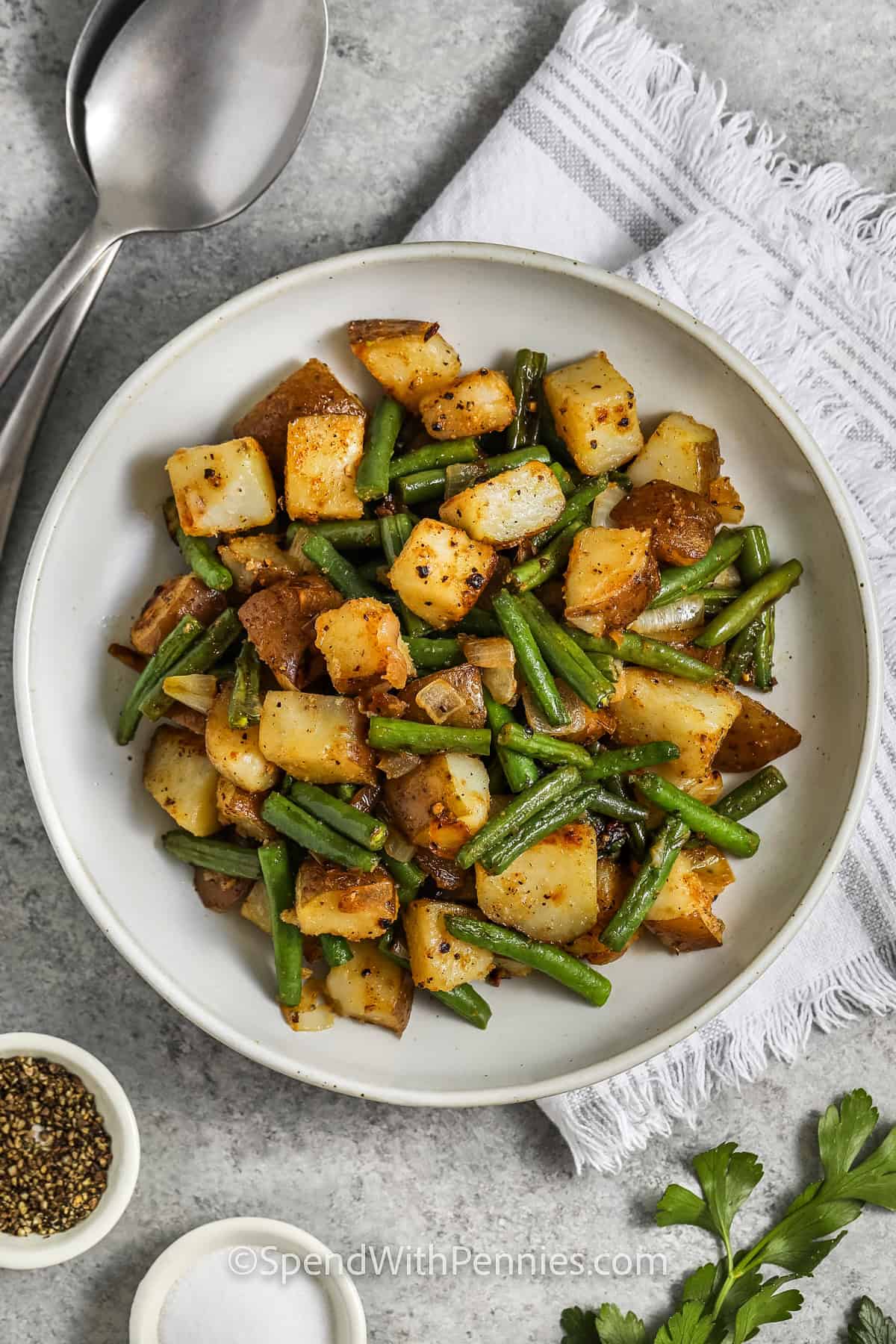 plate full of Green Beans and Potatoes