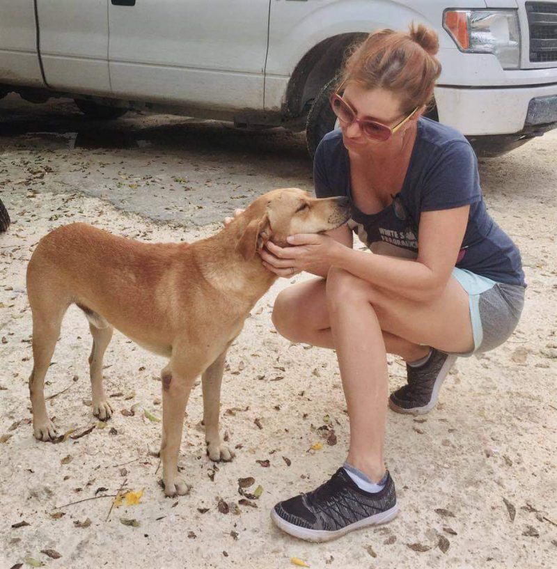 Heather petting the dog