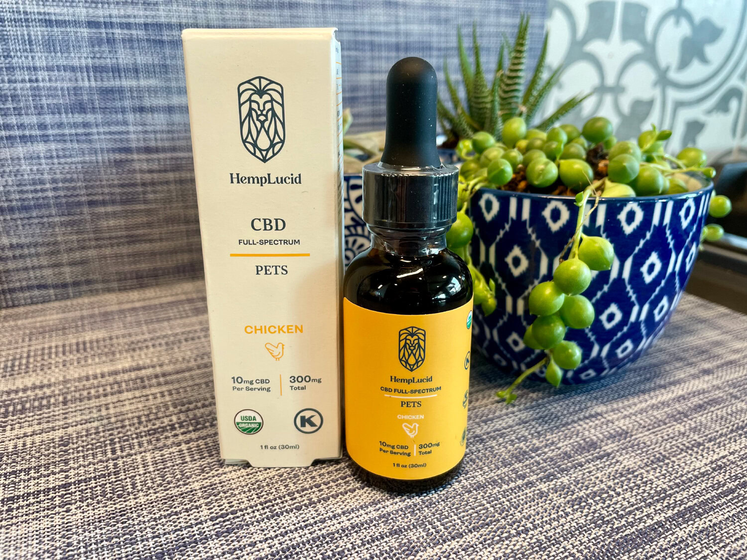 HempLucid Organic Full-Spectrum CBD for Pets - product box and bottle