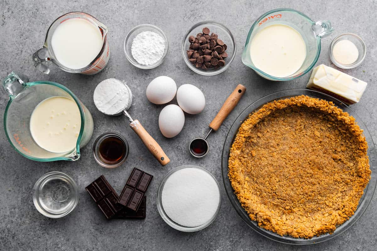 chocolate cream pie ingredients on table