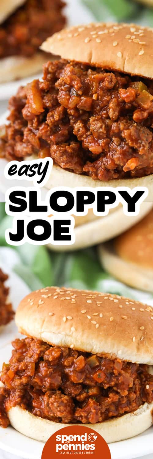 Sloppy Joe Recipe plated and close up with a title