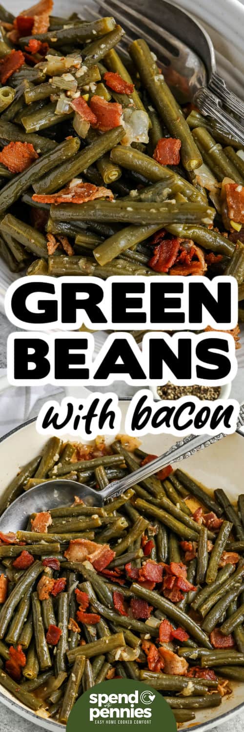 Southern Green Beans in the pan and plated with a title