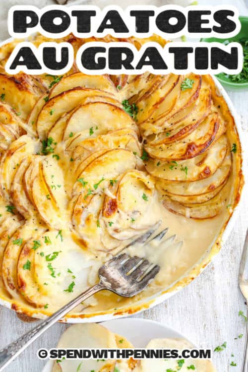 plate of Potatoes Au Gratin with a title