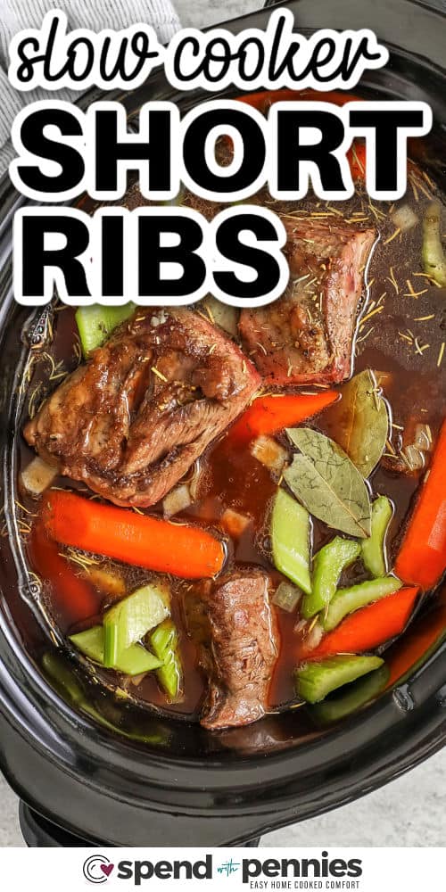 close up of Slow Cooker Short Ribs with a title