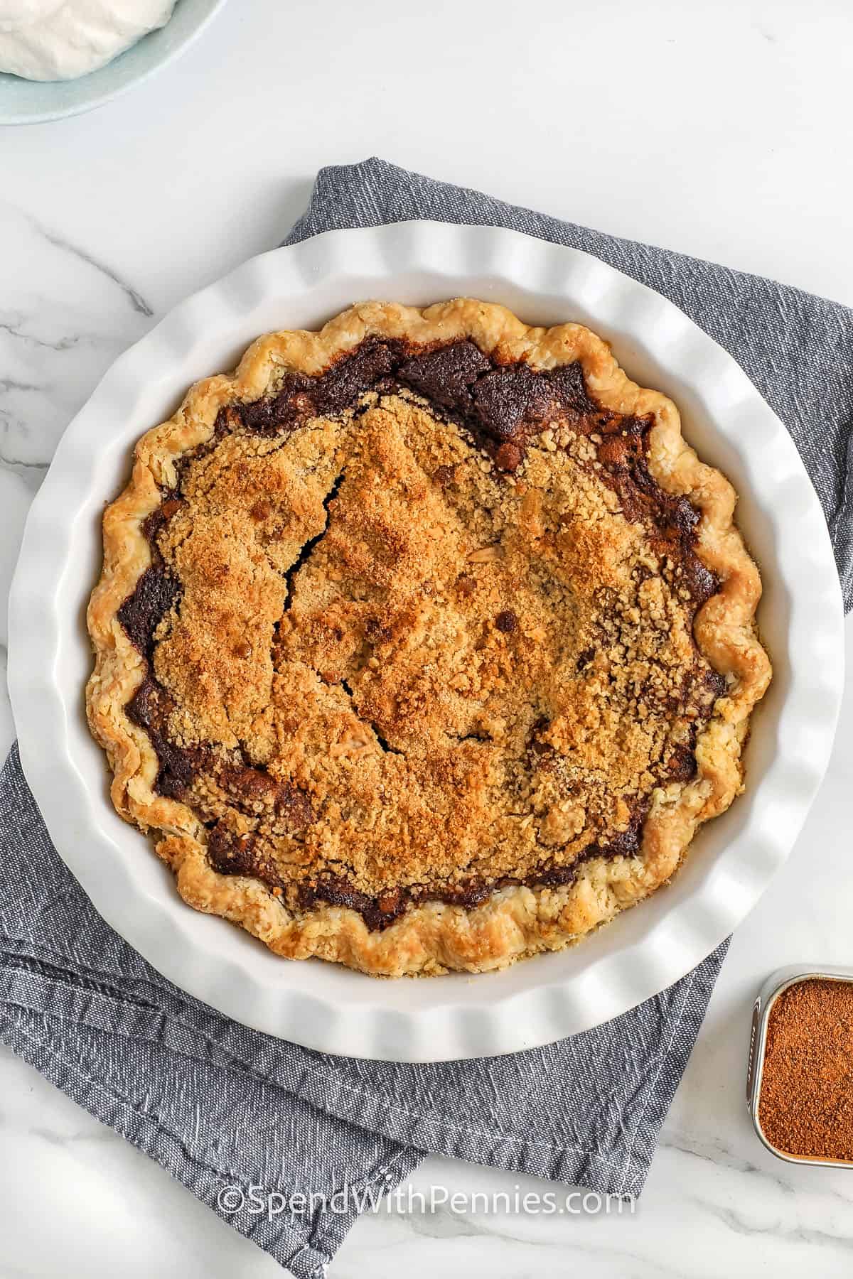 baked Shoofly Pie in the dish