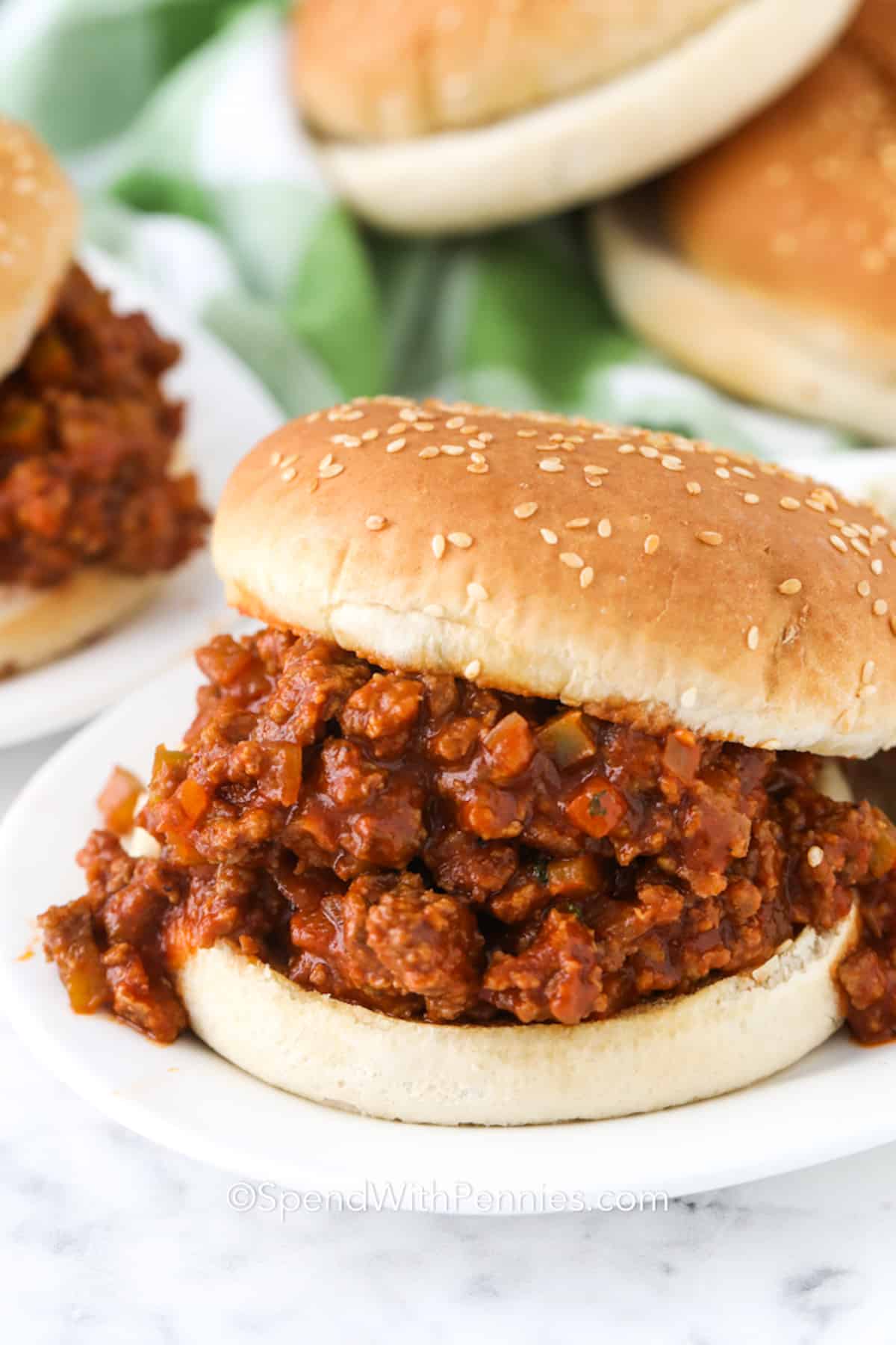 sloppy joes on a sesame seed bun