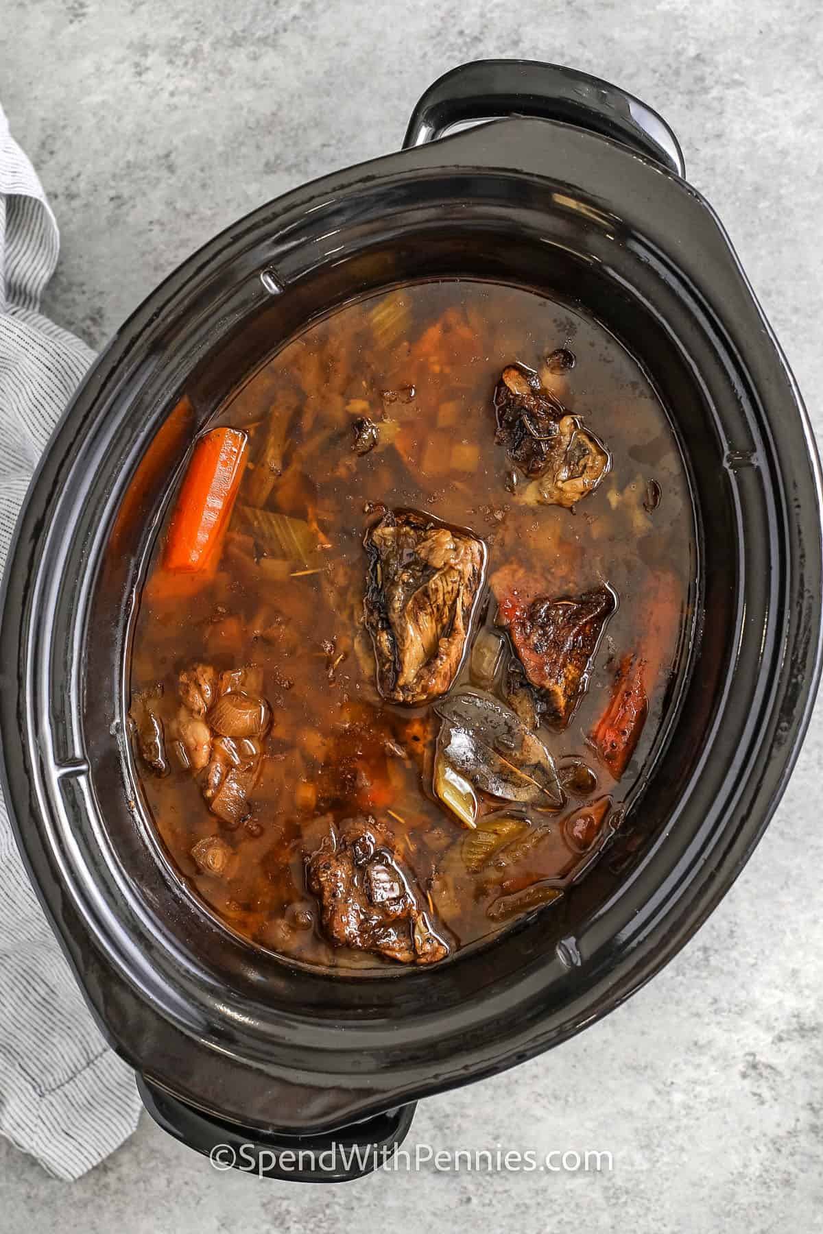 cooked Slow Cooker Short Ribs in the pot