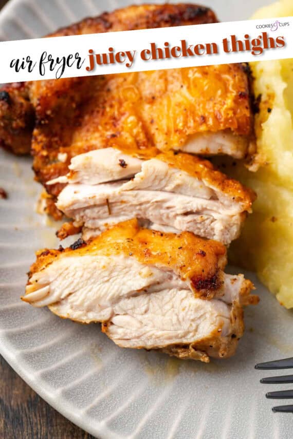 Air Fryer Chicken Thighs Pinterest Image with text