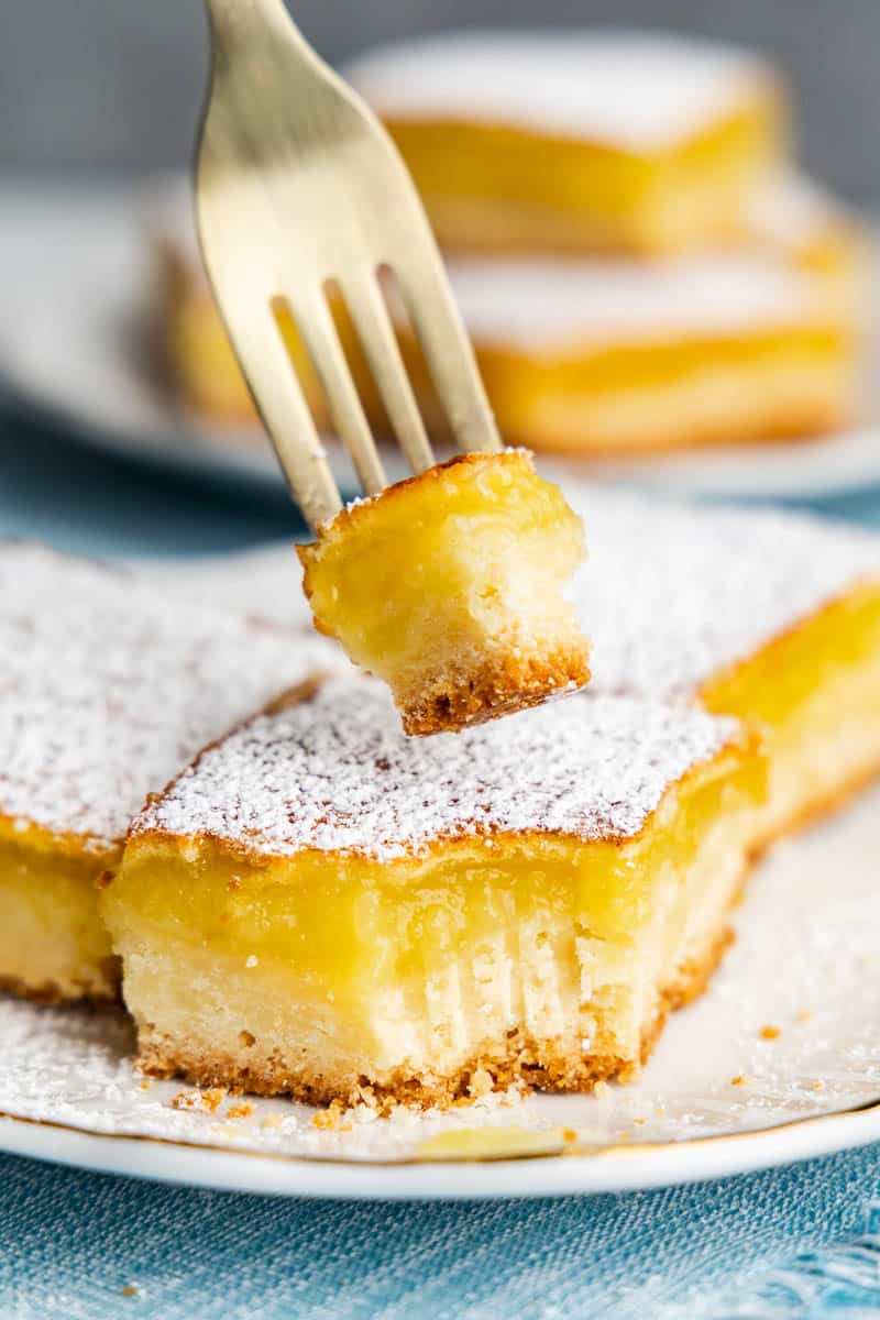 fork with piece of lemon bar on it