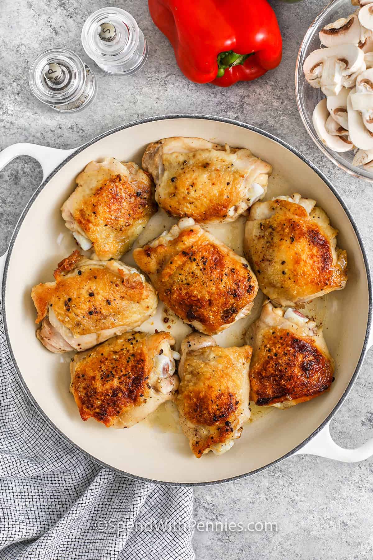 cooked chicken in a pan to make Chicken Cacciatore