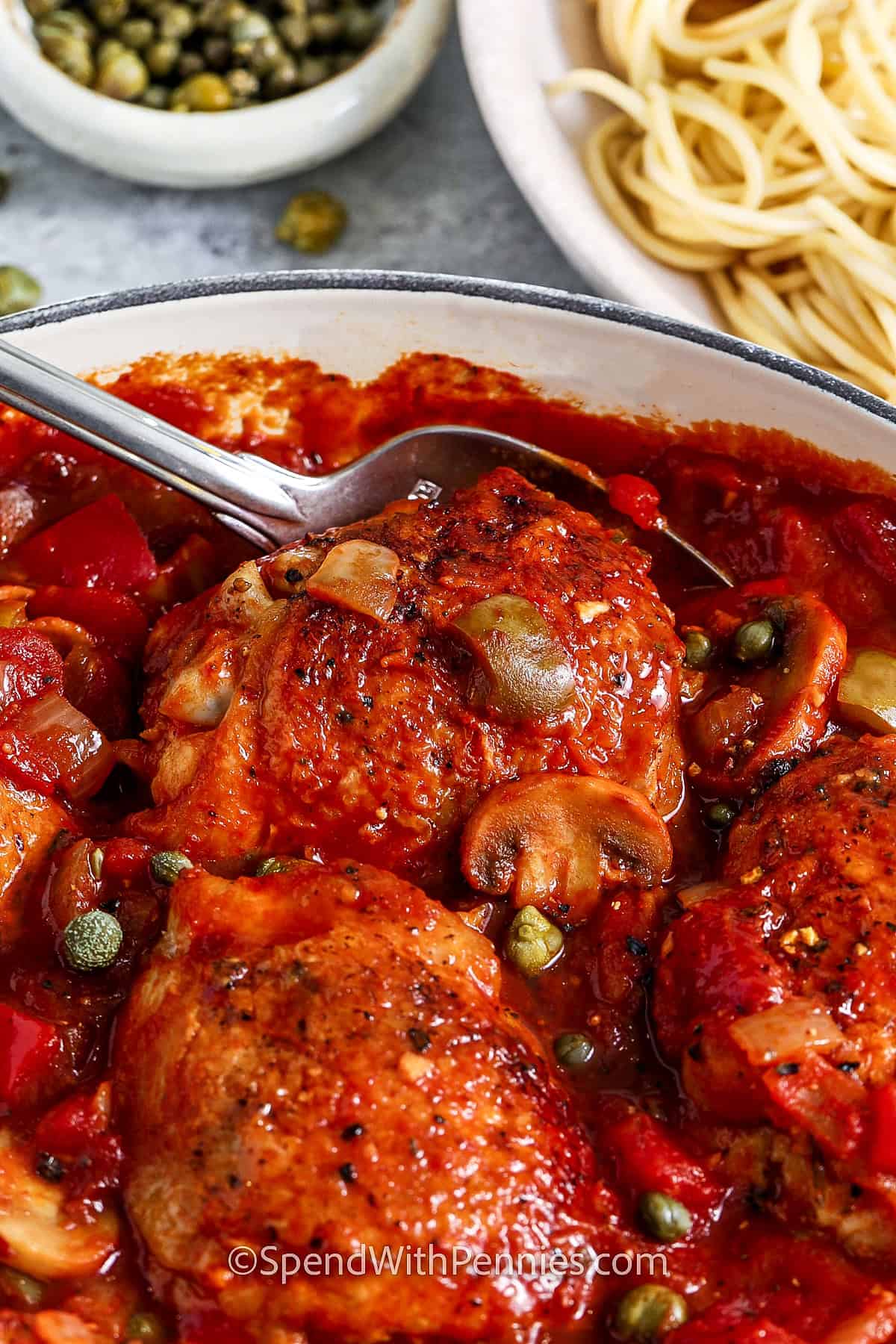 close up of Chicken Cacciatore in the pan