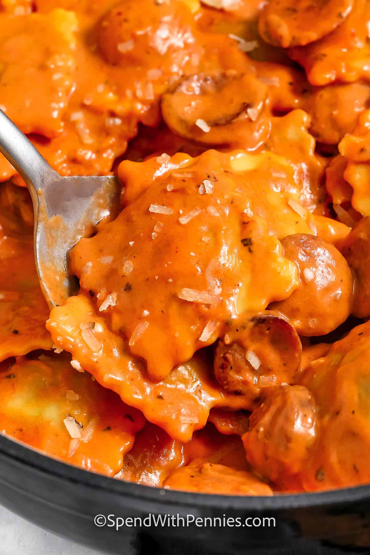 close up of Easy Ravioli with Tomato Sauce